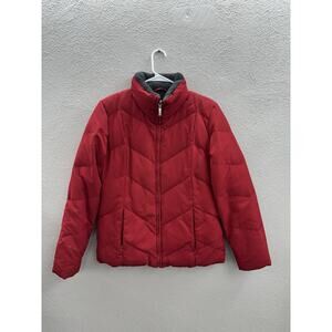 New York & Company Womens Jacket Size Small Red Down Puffer Zip Up Fleece Lined